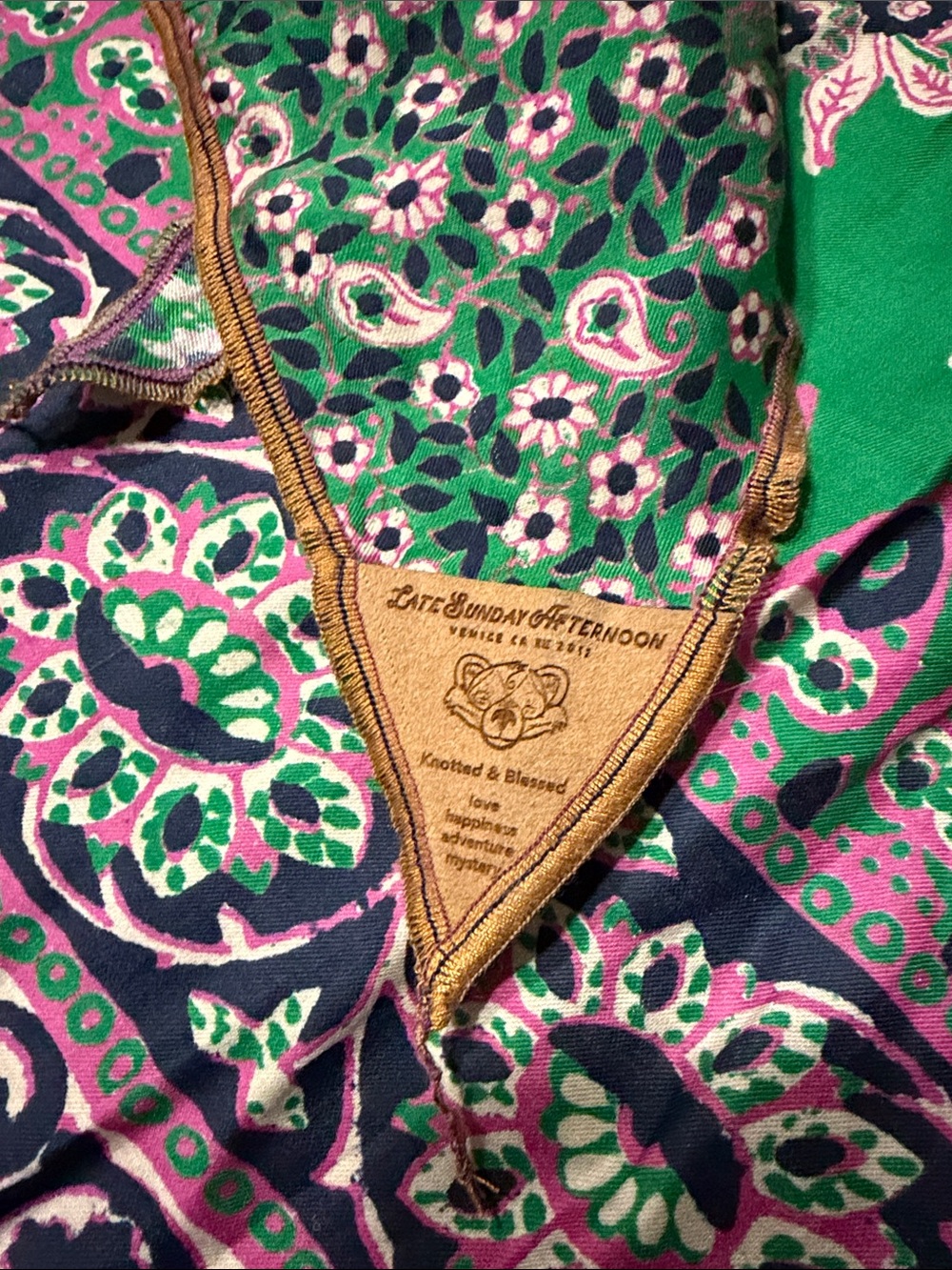 Late Sunday Afternoon silk Green Floral Scarf wrap “Springtime Joy” - Picture 7 of 9